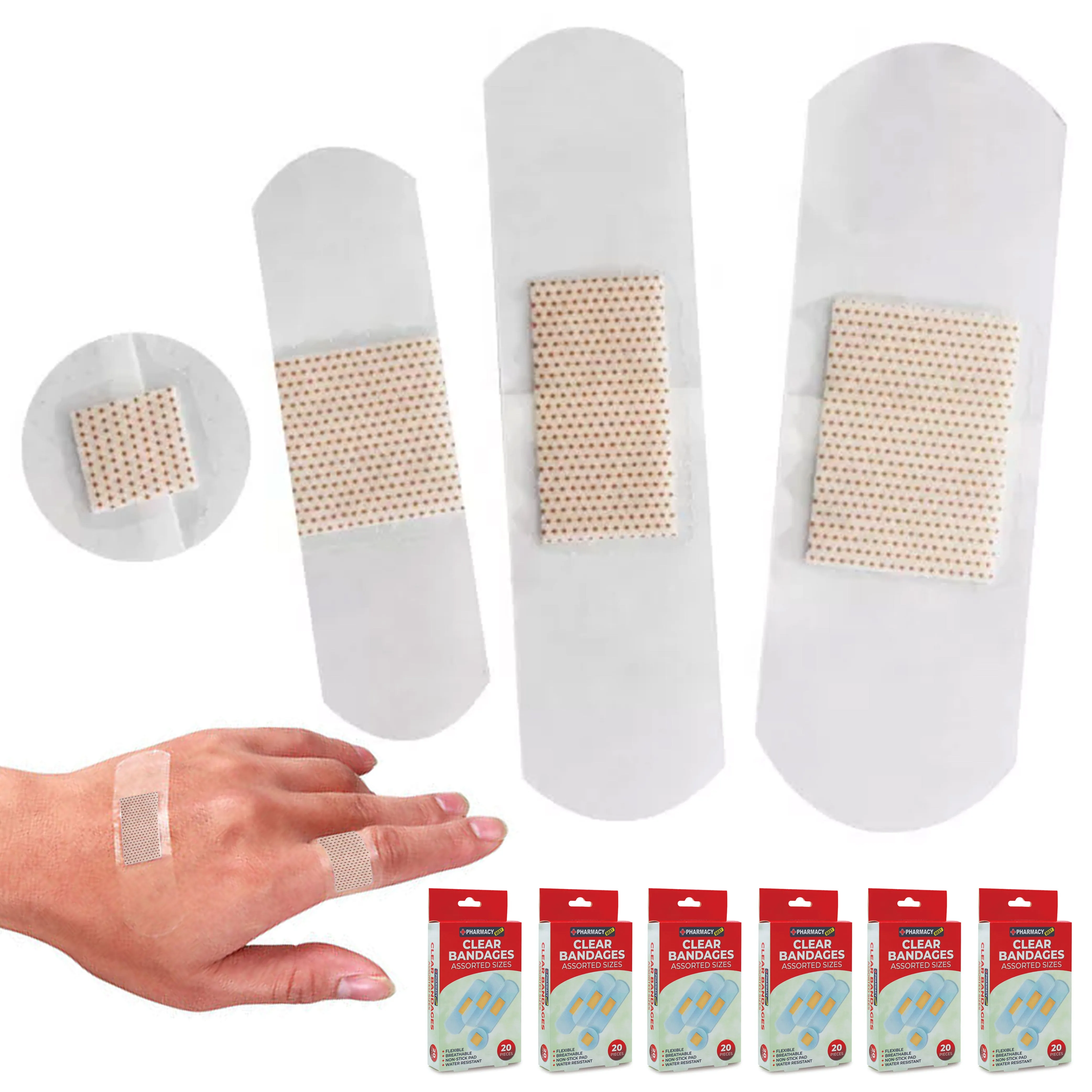 120 Pc Waterproof Adhesive Bandages Clear Sheer Strips Wound Dressing Assorted
