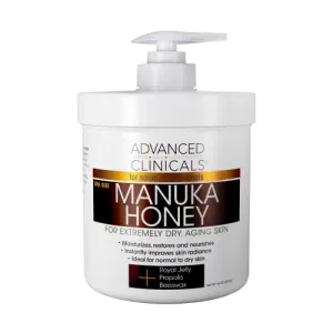 Advanced Clinicals Manuka Honey Cream for Extremely Dry, Aging Skin For Face, Neck, Hands, and Body. Spa Size 16oz (16oz)