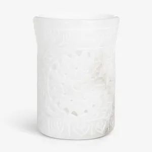 Alabaster Candle Holder Cut Out Design (White)