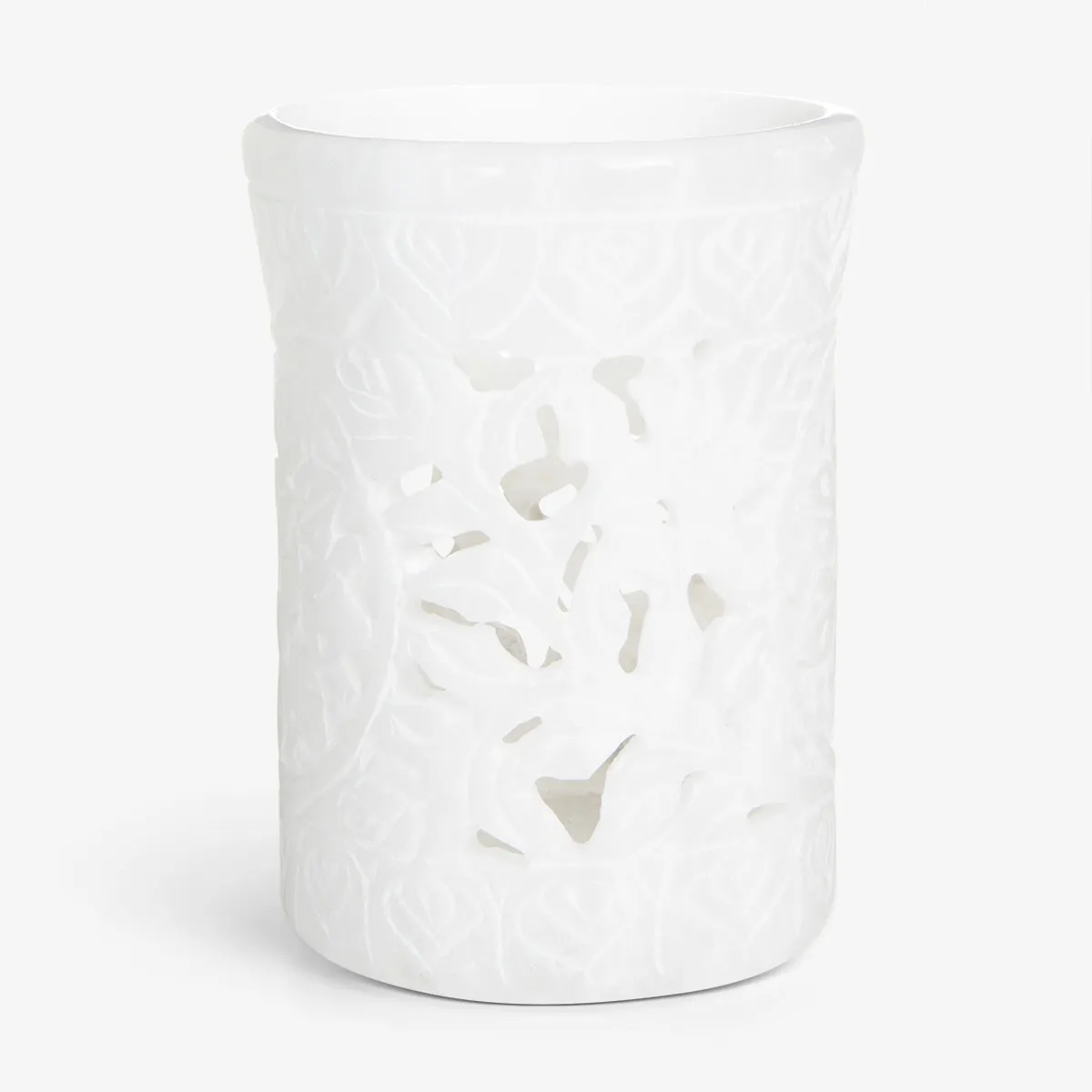 Alabaster Candle Holder Cut Out Design (White)