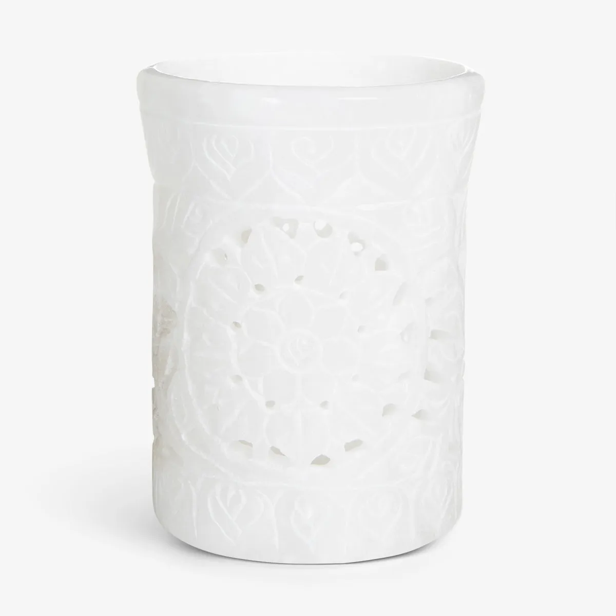 Alabaster Candle Holder Cut Out Design (White)