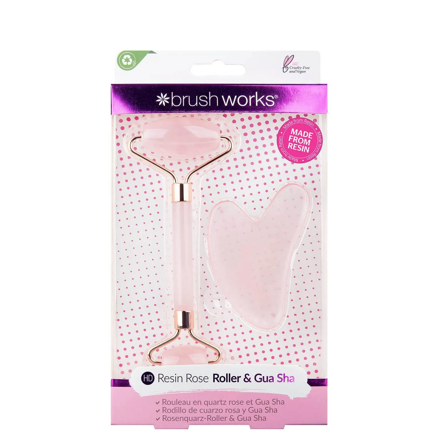 brushworks HD Rose Quartz Resin Roller & Gua Sha