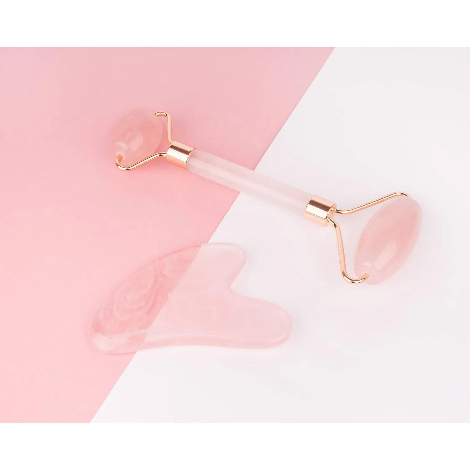 brushworks HD Rose Quartz Resin Roller & Gua Sha