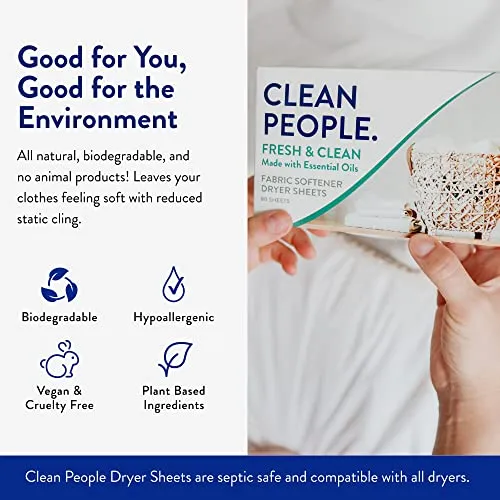Clean People Ultra Concentrated Laundry Detergent Strips & Fabric Softener Sheets - Plant-Based, Eco Friendly Laundry Detergent 96ct & Dryer Sheets 160ct (Fresh Scent)