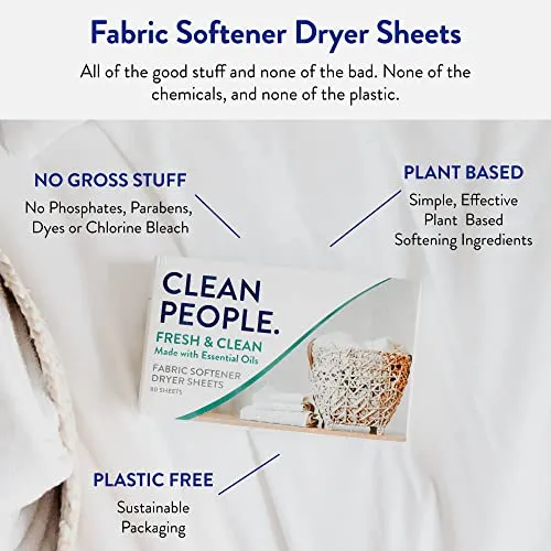 Clean People Ultra Concentrated Laundry Detergent Strips & Fabric Softener Sheets - Plant-Based, Eco Friendly Laundry Detergent 96ct & Dryer Sheets 160ct (Fresh Scent)