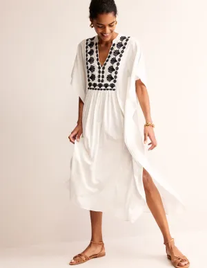 Embroidered V-Neck Kaftan-Ivory