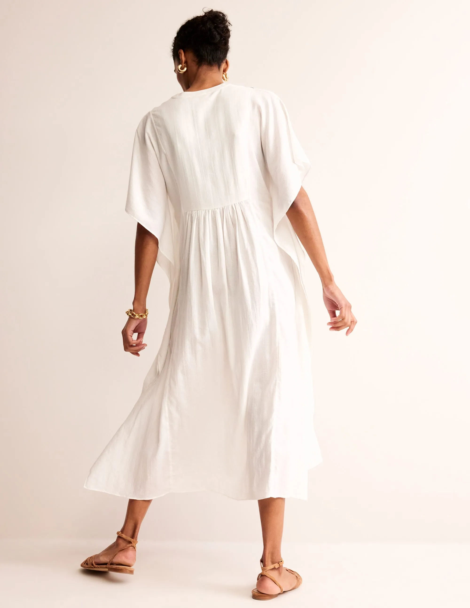 Embroidered V-Neck Kaftan-Ivory