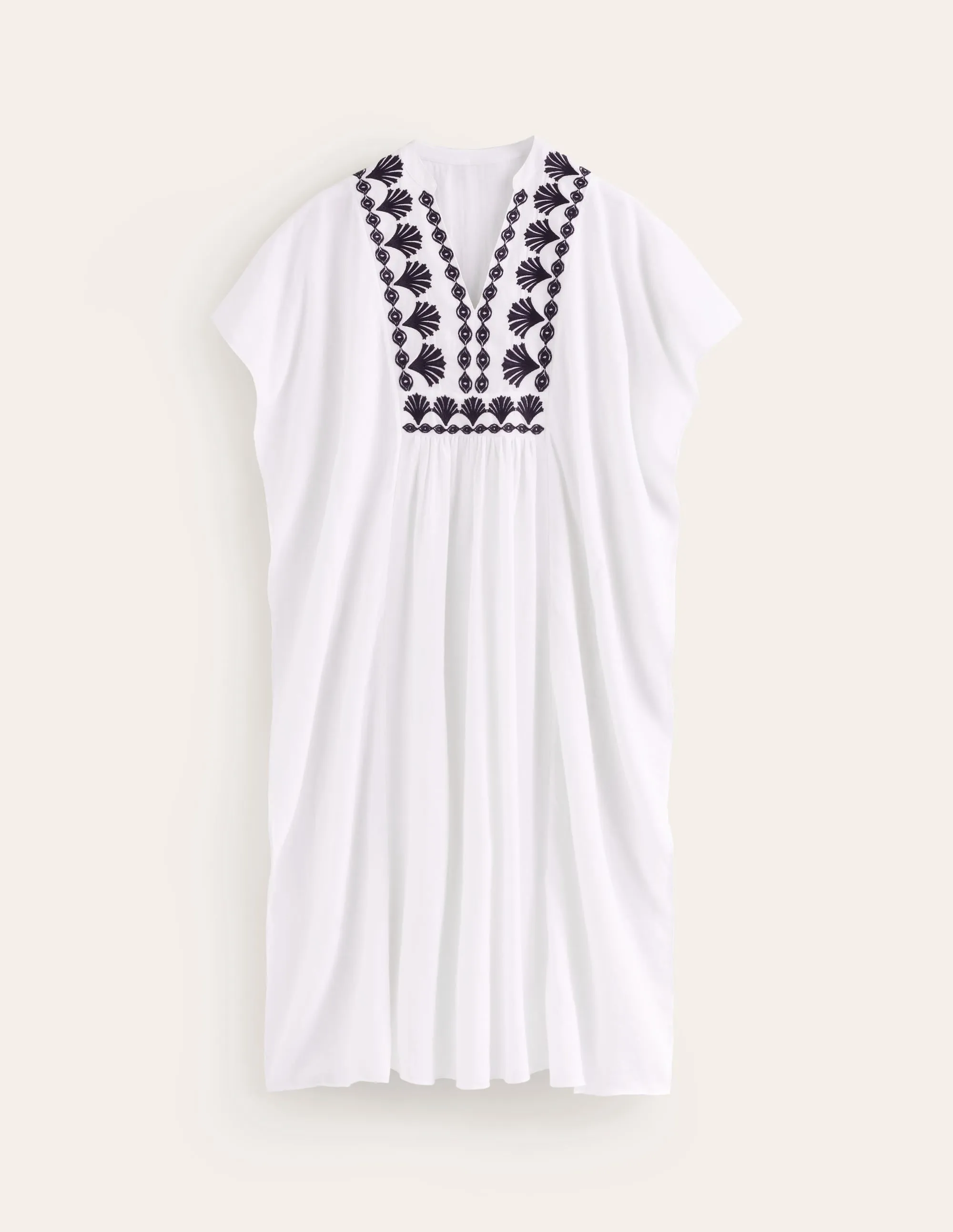 Embroidered V-Neck Kaftan-Ivory