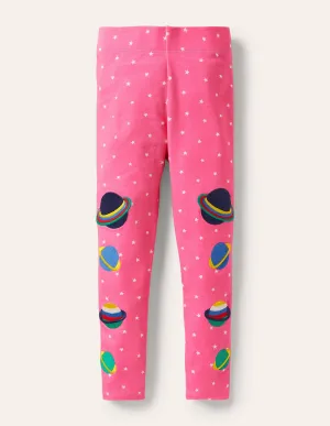 Fun Appliqué Leggings-Strawberry Pink Glowing Space