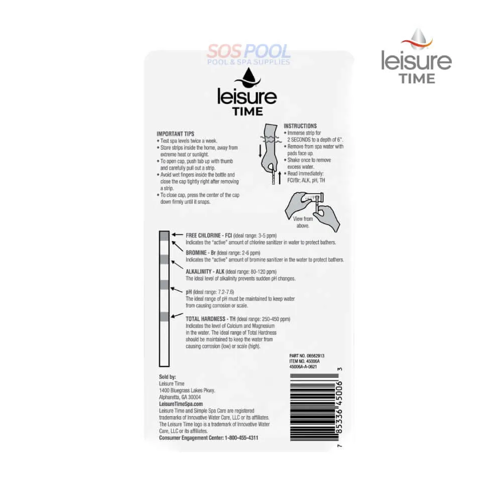 Leisure Time 5-Way Test Strips Free Chlorine, Bromine, Alkalinity, pH, and Total Hardness | 45006A