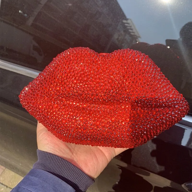 Lip Rhinestones Bling Purse Crystal Shoulder Diamond Handbags