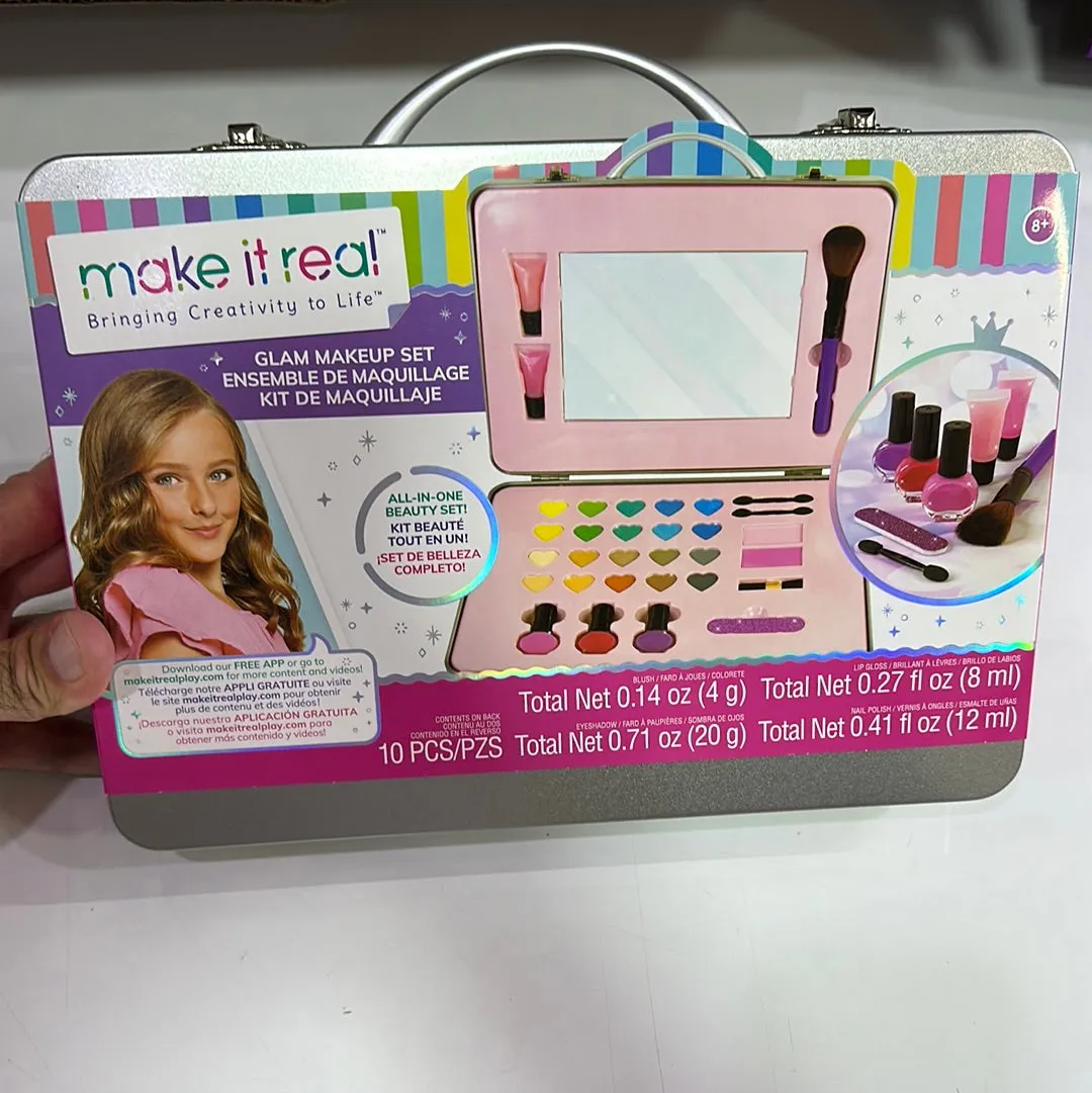 Make It Real - All-In-One Glam Makeup Set. Girls Makeup Kit is a Perfect Starter Cosmetic Set for Kids and Tweens. Includes Case