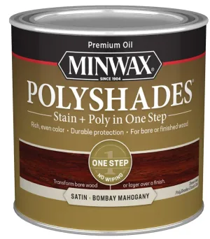 Minwax PolyShades 213804444 Wood Stain and Polyurethane, Satin, Bombay Mahogany, Liquid, 0.5 pt, Can :1/2PT: QUANTITY: 1