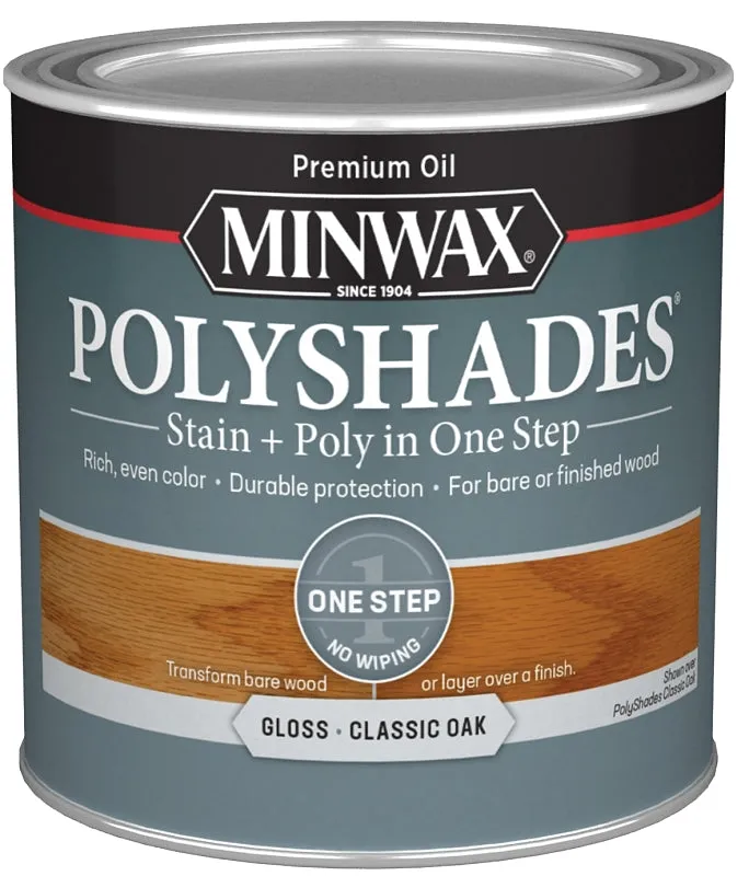 Minwax PolyShades 214704444 Wood Stain and Polyurethane, Gloss, Classic Oak, Liquid, 0.5 pt, Can :1/2PT: QUANTITY: 1