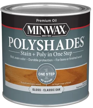 Minwax PolyShades 214704444 Wood Stain and Polyurethane, Gloss, Classic Oak, Liquid, 0.5 pt, Can :1/2PT: QUANTITY: 1