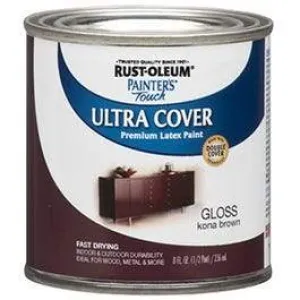 Painter's Touch Ultra Cover Latex Paint, Kona Brown Gloss, 1/2-Pint