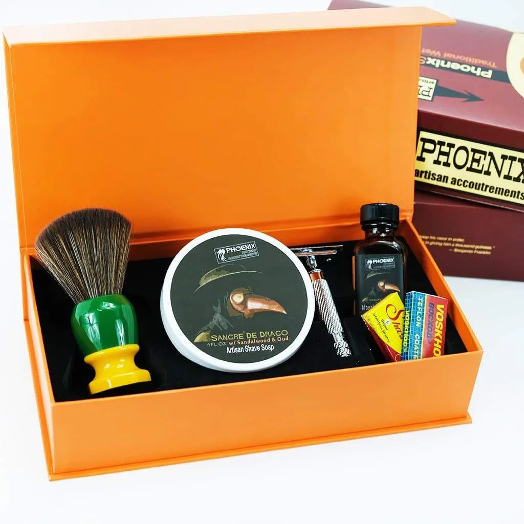 Phoenix Shaving Traditional Shaving Starter Kit | CK-6 Sangre De Drago Symmetry Straight Bar Set