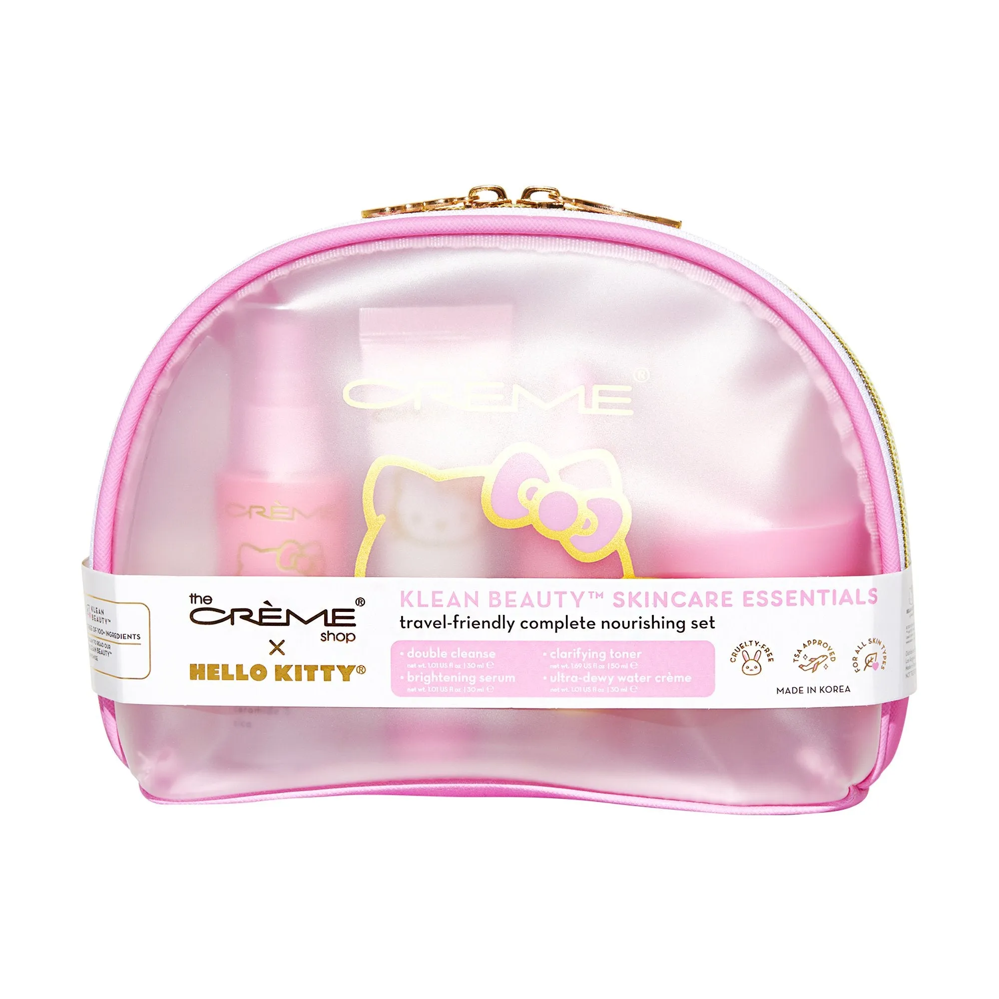 The Crème Shop x Hello Kitty Skincare Essentials - Klean Beauty™ 4PC Travel Bag Set